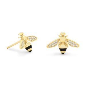 🐝 "BEE Mine!" 14 Karat Gold Plated Signity CZ Bee Earrings